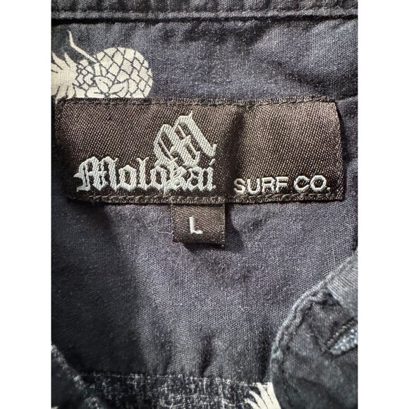 Mens Hawaiian Shirt By Molokai Surf Co. Pineapple Print Short Sleeve Button-Up L - Picture 8 of 16